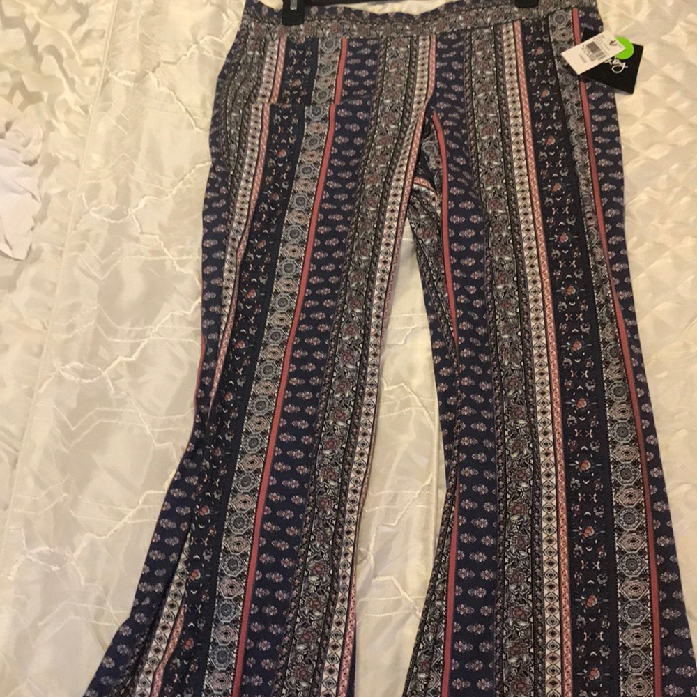 By &By, Pink, blue &white knit pant, wide leg XL